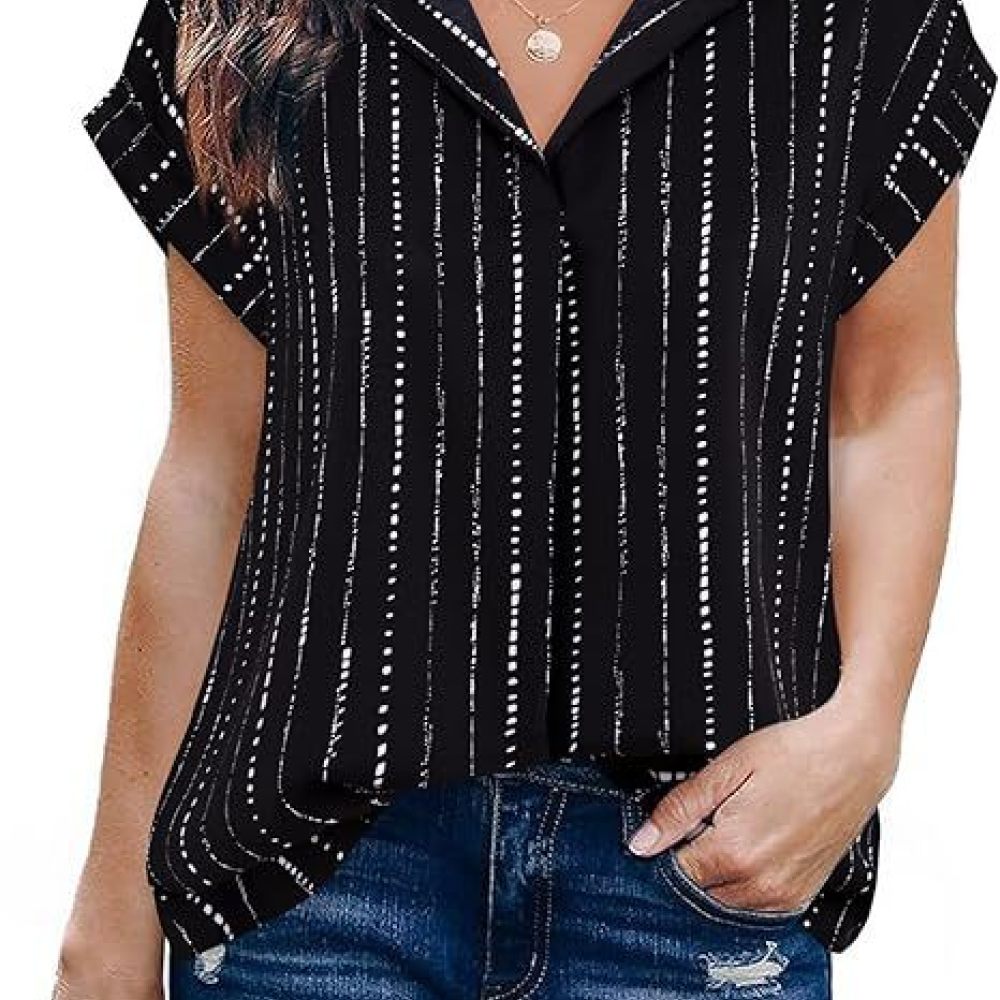 Summer Clothing Essentials Women - Casual Womens Striped Shirt Lapel Pullover