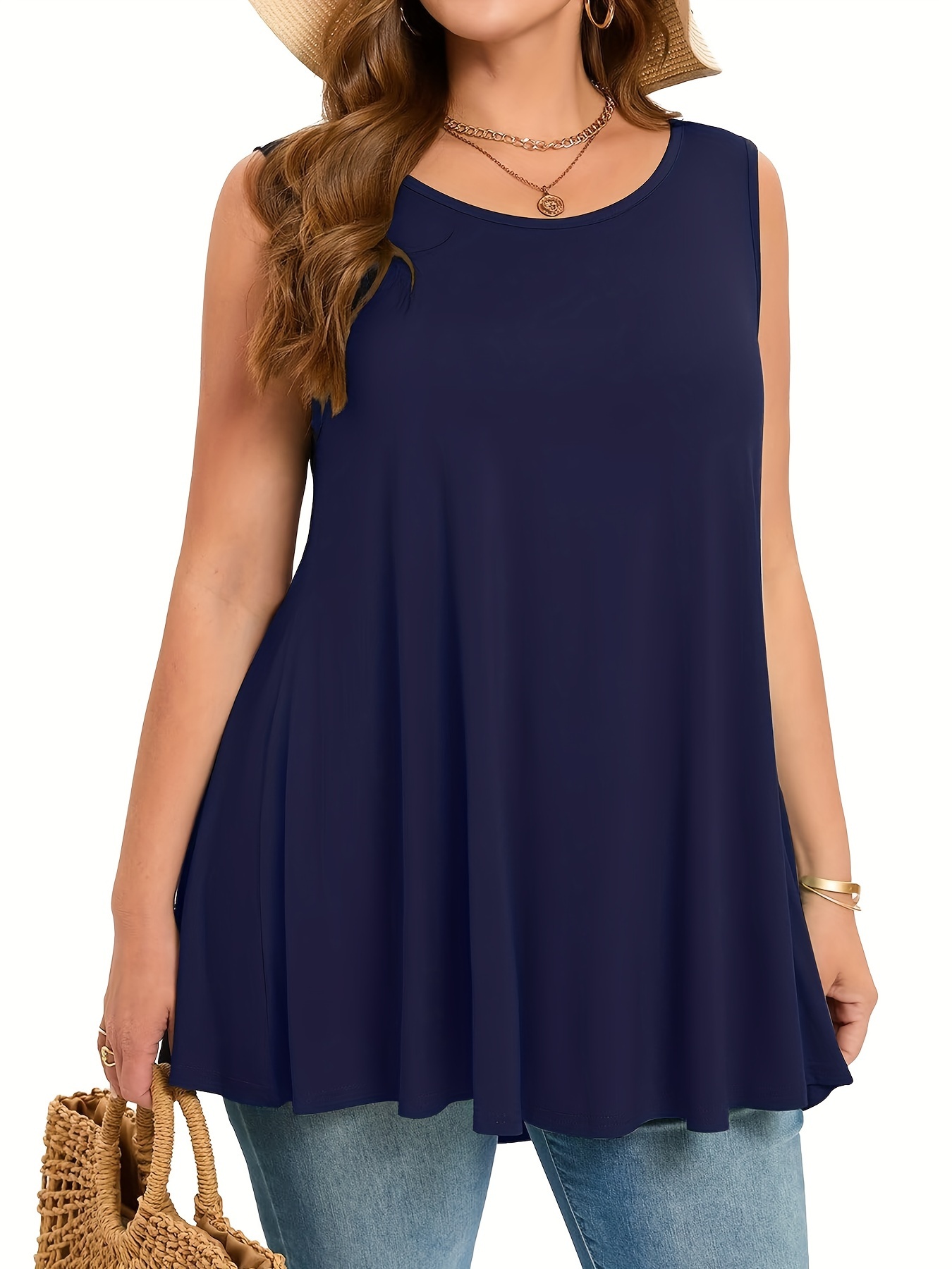 Summer Clothing For Plus Size Women - Plus Size Simple Solid Tank Top