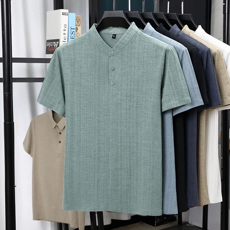 Summer Clothing Line - Mens Mandarin Collar Half Placket Linen