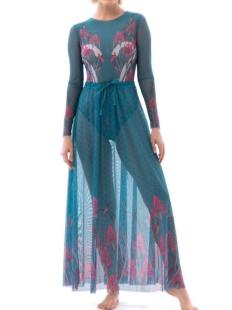 Swim Cover Up Mesh - Mesh Retro Bikini Print Fashion One