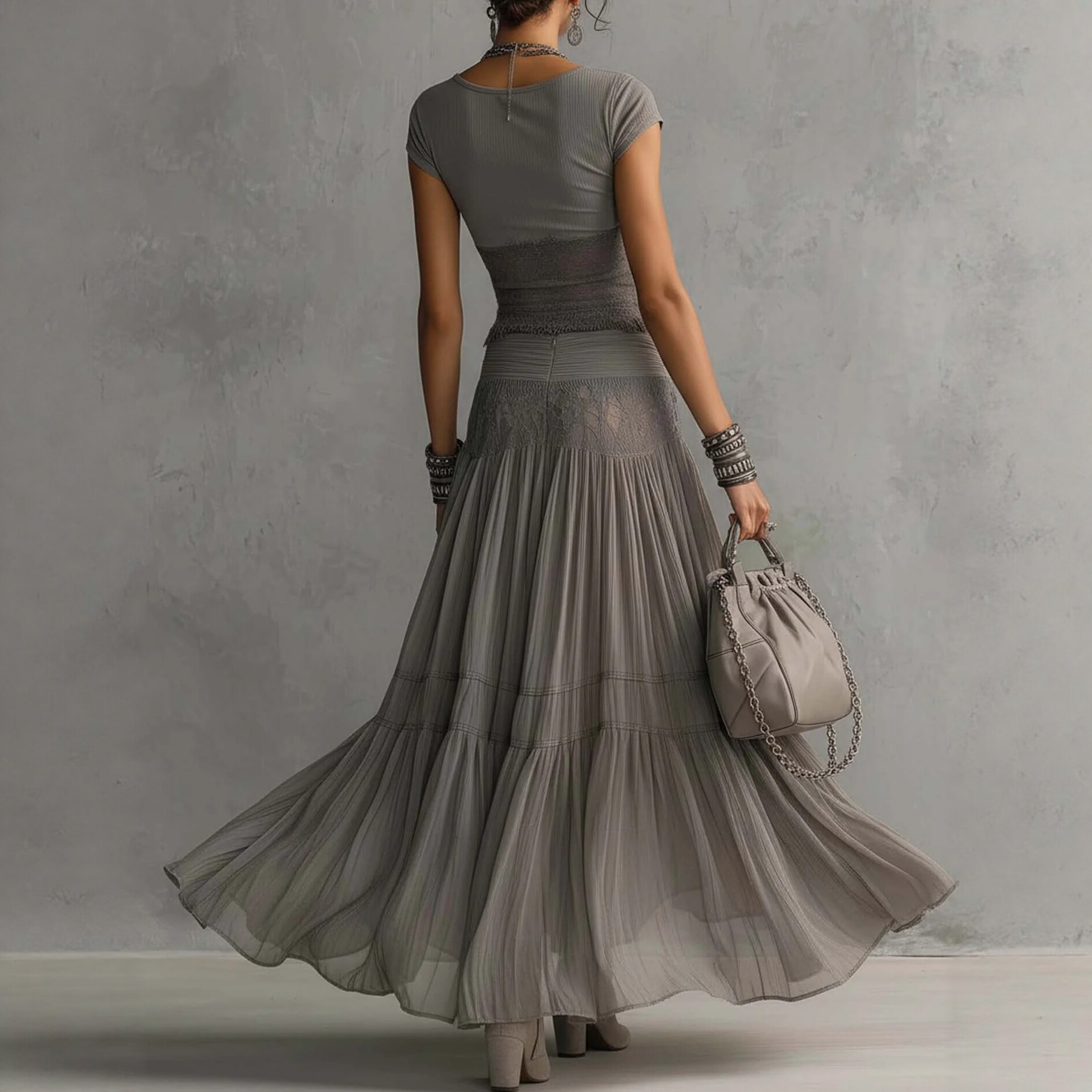 2026 Gray Knitted Top + Chiffo - Summer Clothing Accessories recension och pris