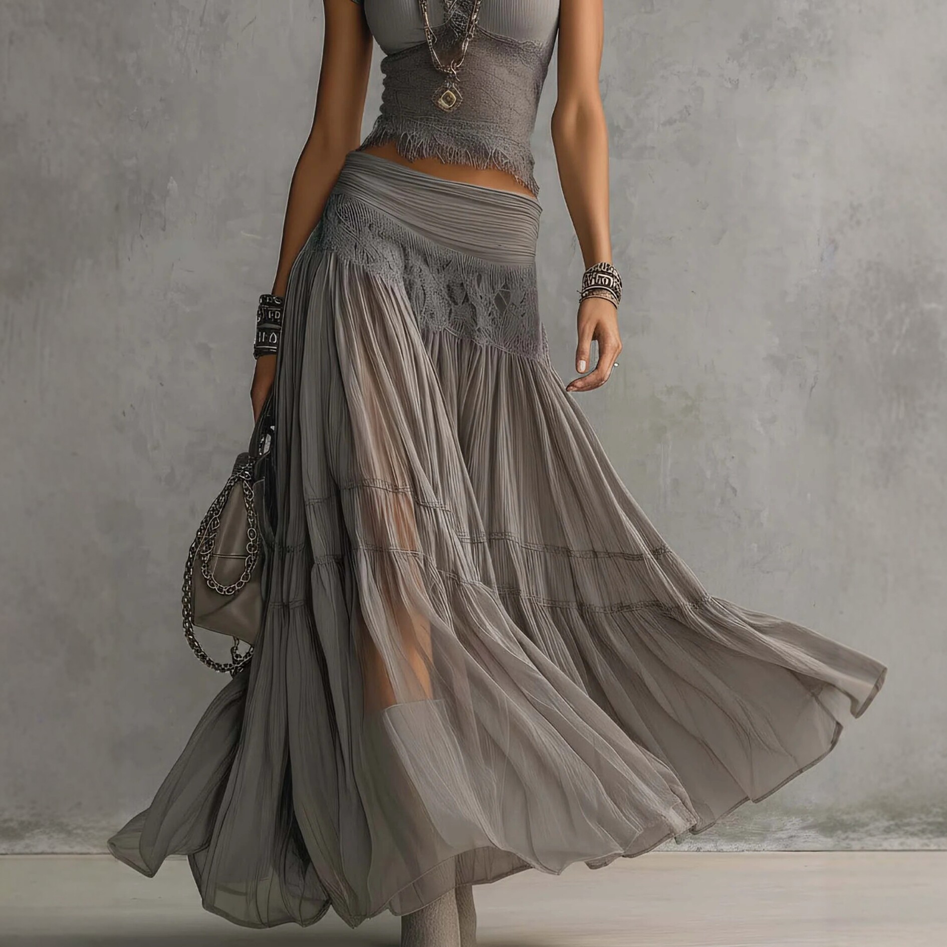 2026 Gray Knitted Top + Chiffo - Summer Clothing Accessories recension och pris