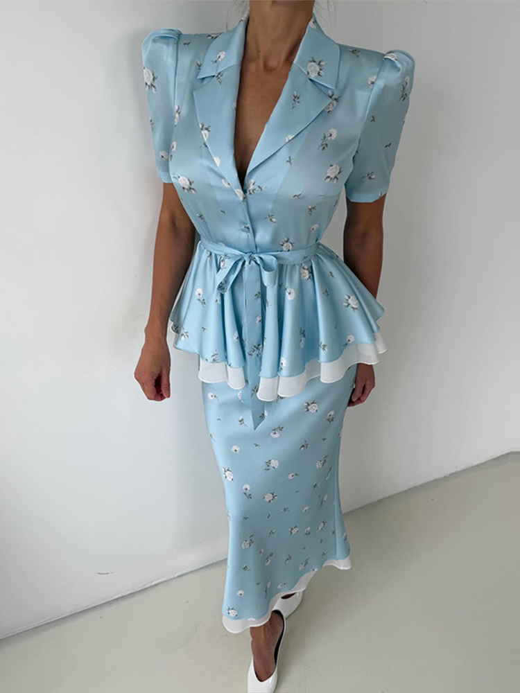 Floral Blazer Coat Skirt Sets  - Summer Clothing Accessories recension och pris