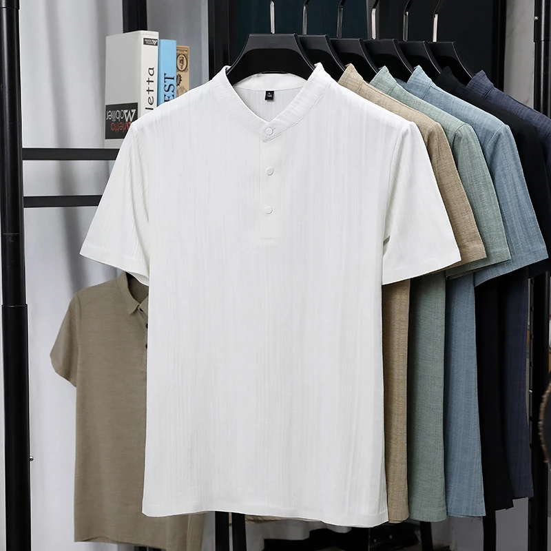 Mens Mandarin Collar Half Plac - Summer Clothing Line recension och pris
