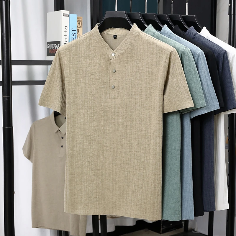 Mens Mandarin Collar Half Plac - Summer Clothing Line recension och pris