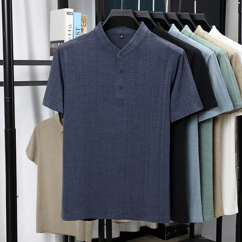 Mens Mandarin Collar Half Plac - Summer Clothing Line recension och pris