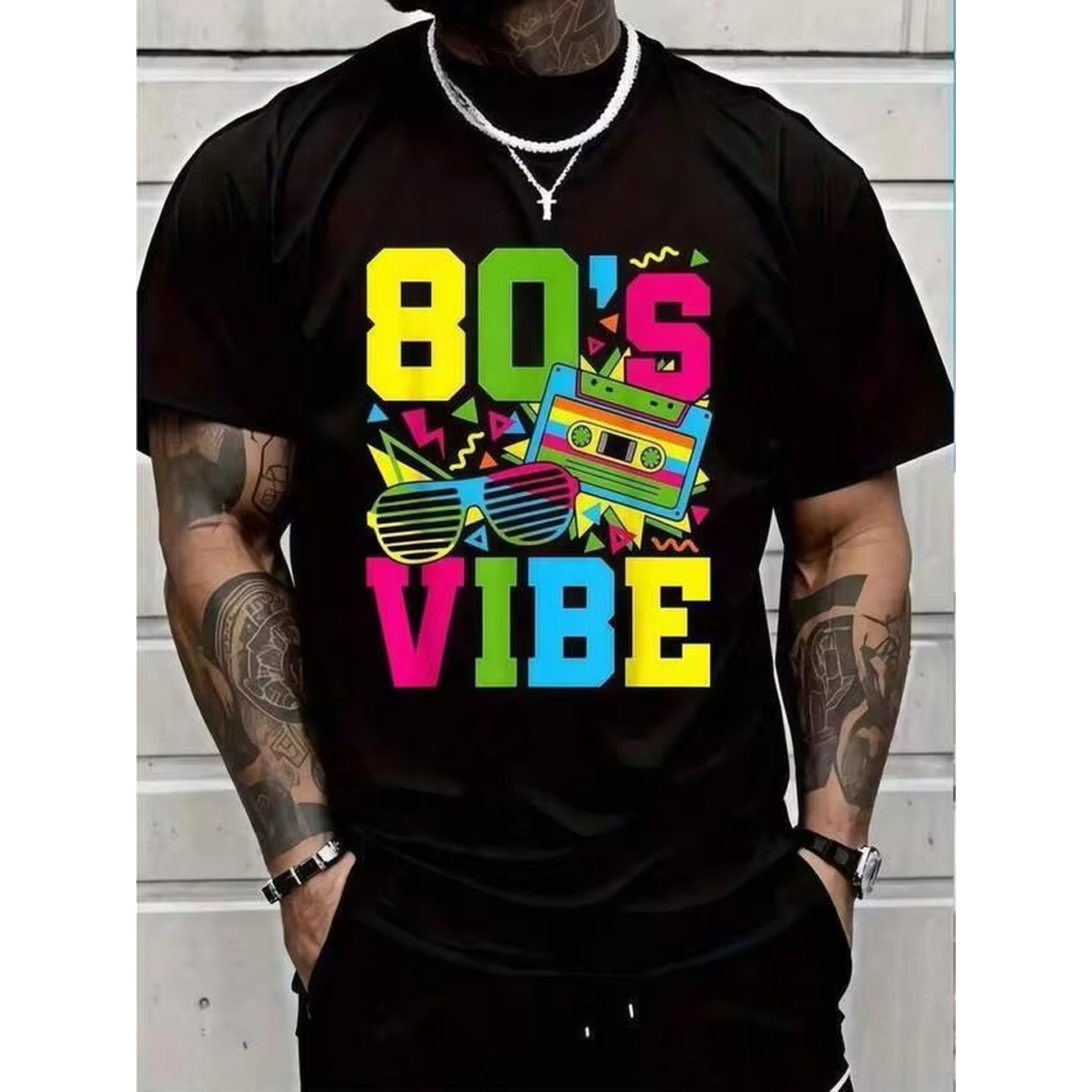 1pc Retro 80s Vibe Print Black - Summer Clothing Italy recension och pris