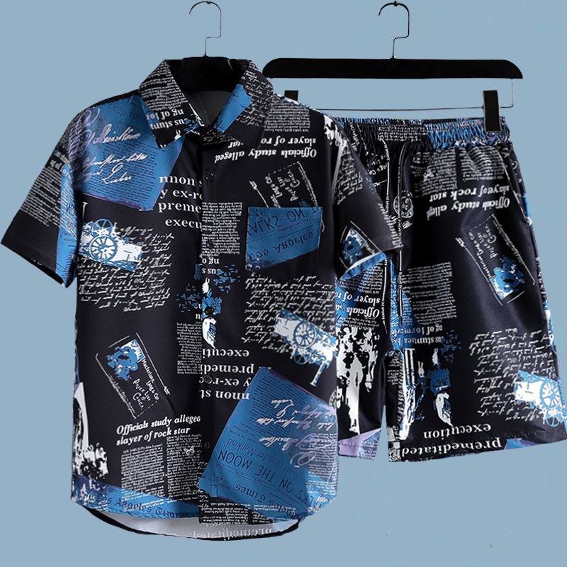 Men's Newspaper Printed 2-piec - Beach Shirt Hawaiian recension och pris