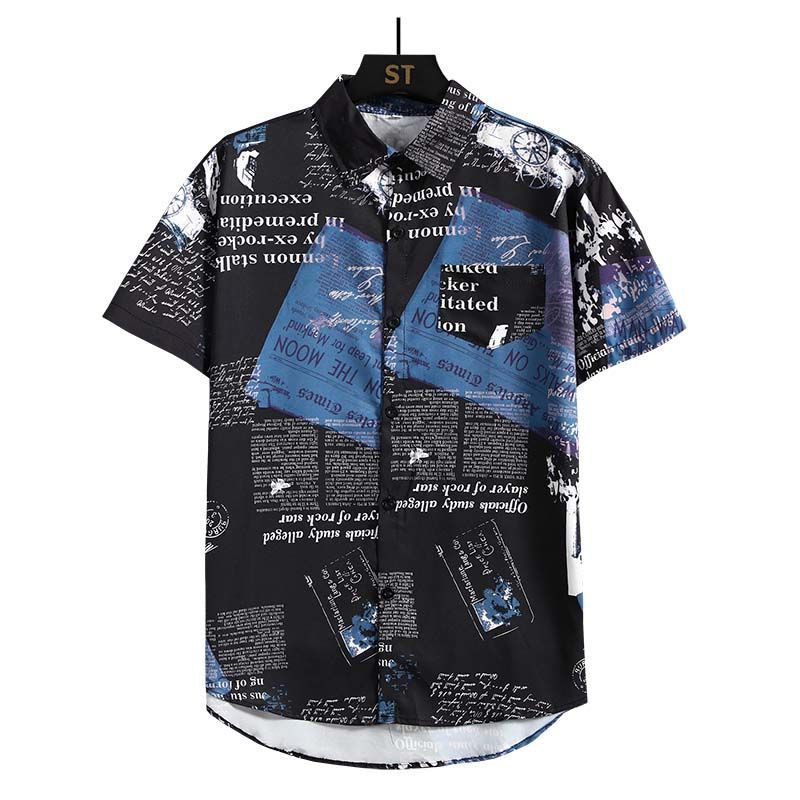 Men's Newspaper Printed 2-piec - Beach Shirt Hawaiian recension och pris