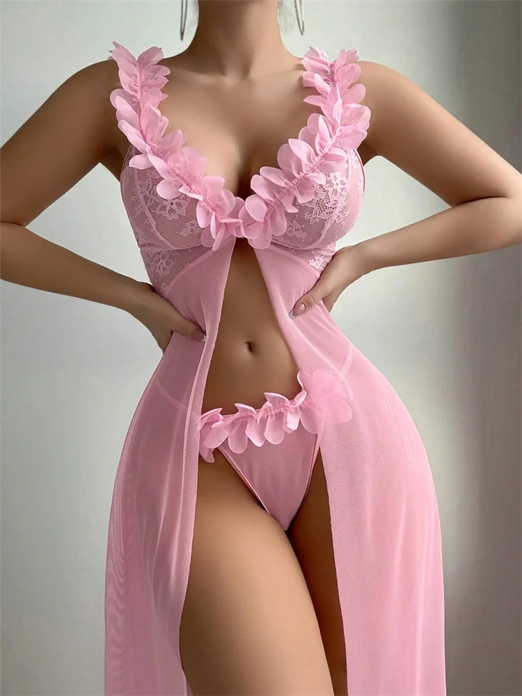 Pink Floral Lace See Through N - Summer Clothing Items recension och pris