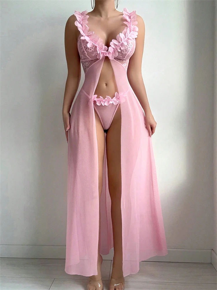 Pink Floral Lace See Through N - Summer Clothing Items recension och pris