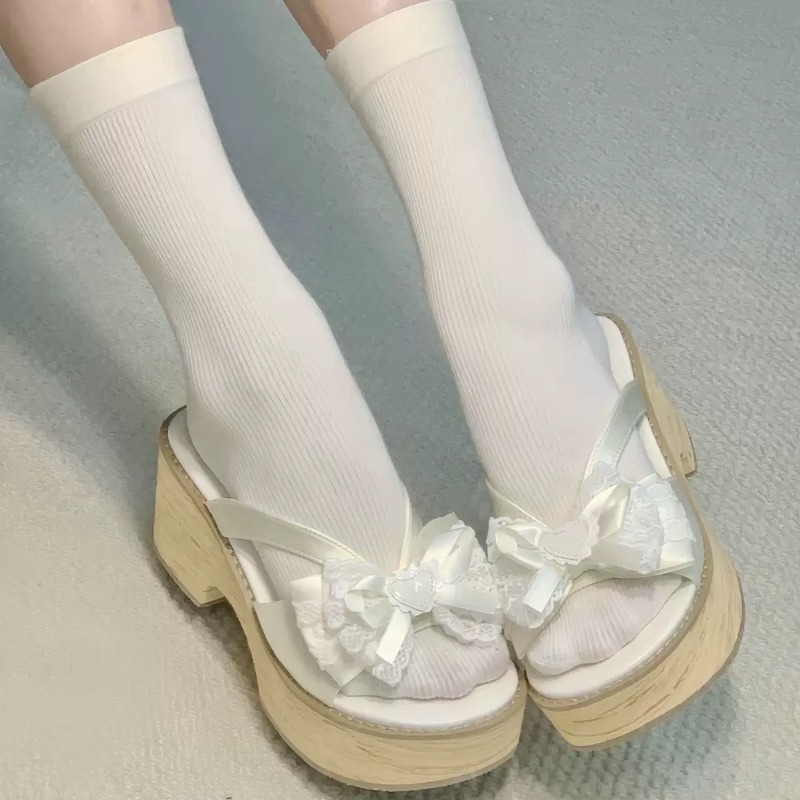 Sweet Bow Wood Grain Thick Bot - Summer Clothing Items recension och pris